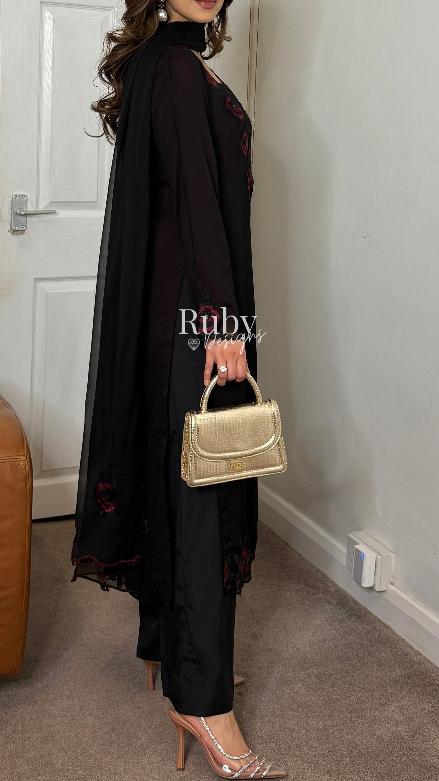 IFRA Noir - 3 Piece Chiffon Suit with Embroidery