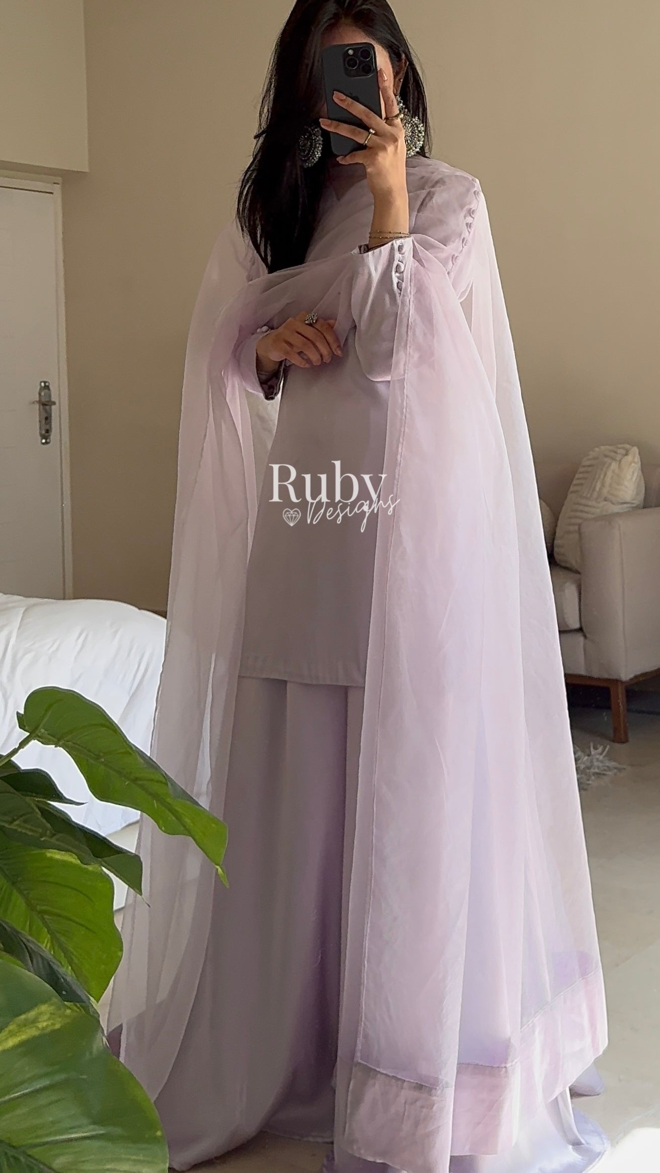 LAYA Lavender - 3 Piece Silk Suit with Flowy Trousers