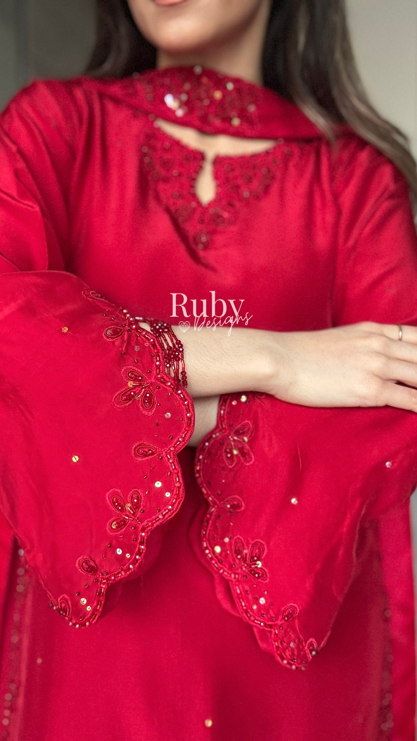 LARA Ruby - 3 Piece Luxury Silk Suit with Cutdana Handwork