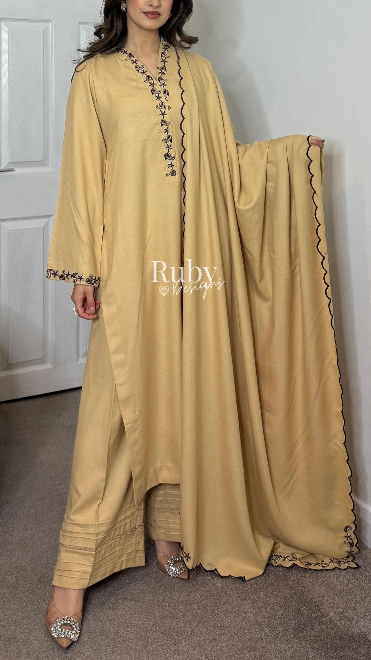 SANIA - 3 Piece Beige Marina Suit with Shawl