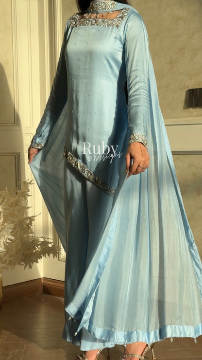 PREITY Sky - 3 Piece Silk Suit with Matching Bag