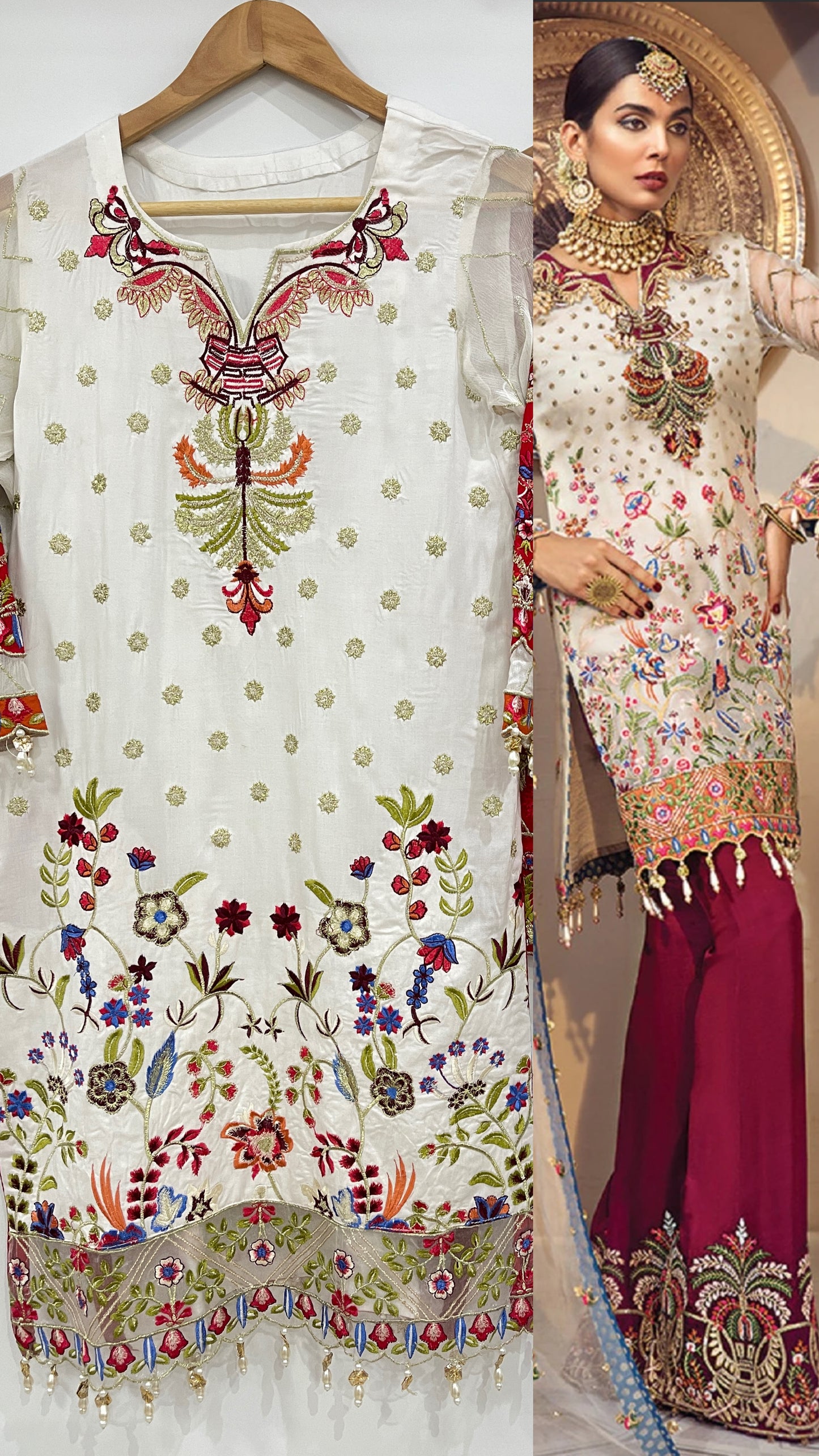 3 Piece ANAYA Inspired White and Red Embroidered Suit (8748139643093)