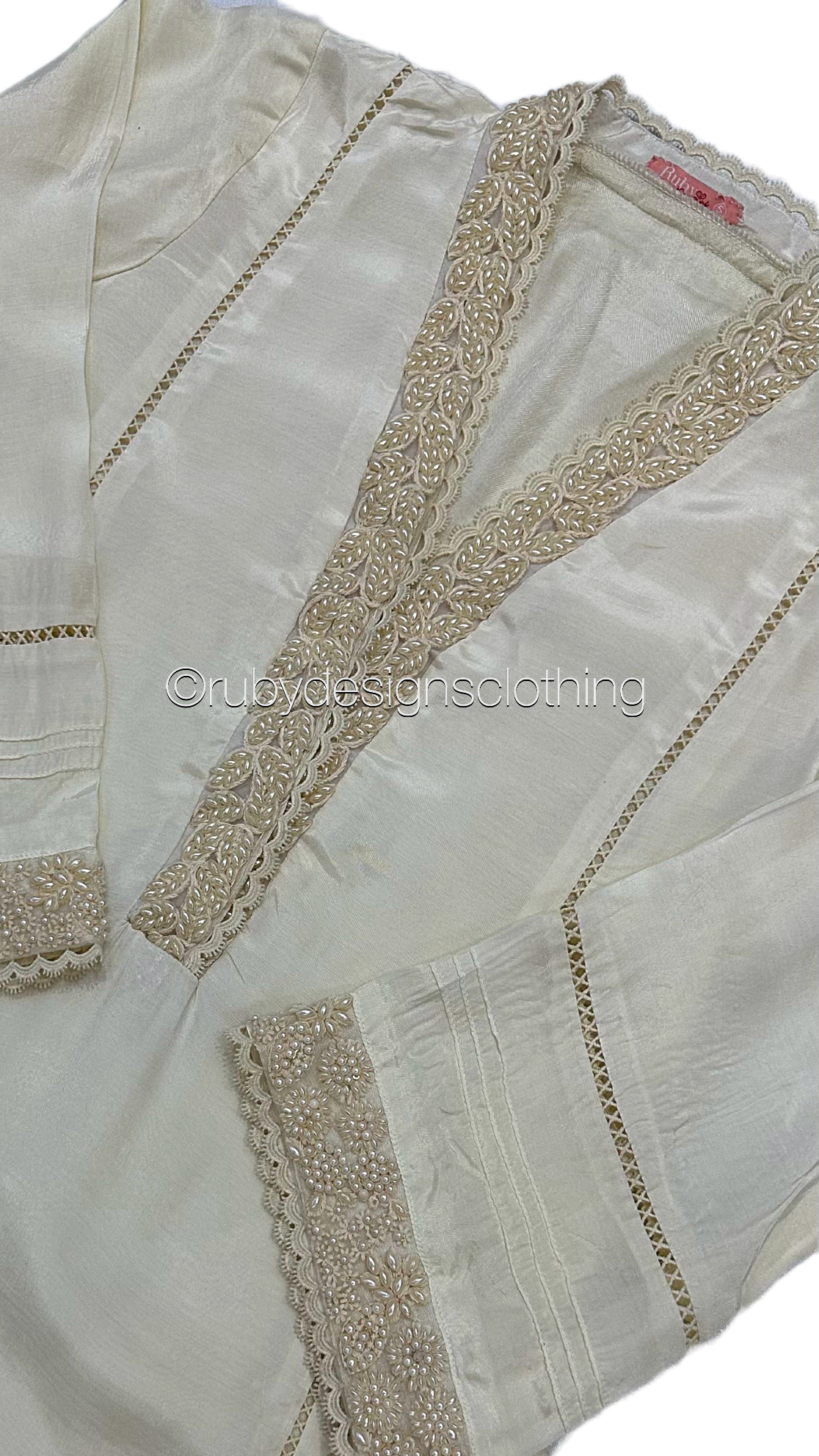 EXCLUSIVE SAMPLE - NURA 2 3 Piece Off-White Cotton Silk Suit (8748584960213)