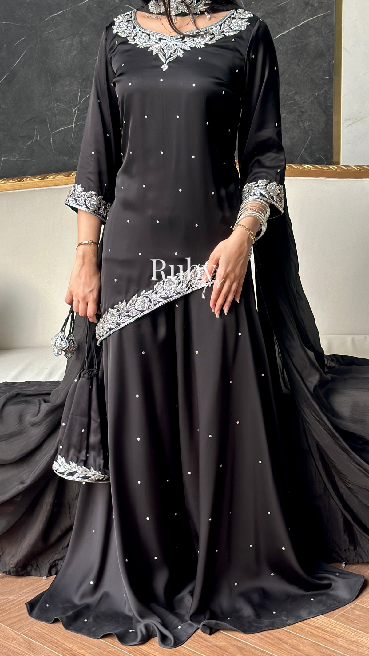 RANI Noir - 3 Piece Luxury Silk Suit with Matching Bag