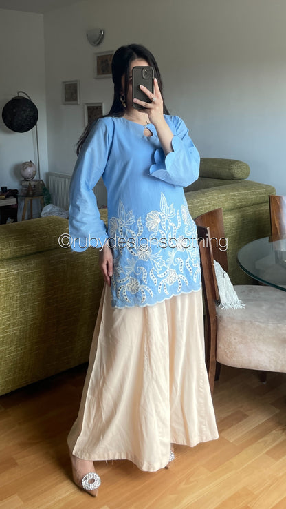 ELIA Sky - 3 Piece Swiss Lawn Suit with Flowy Wide-Leg Pants