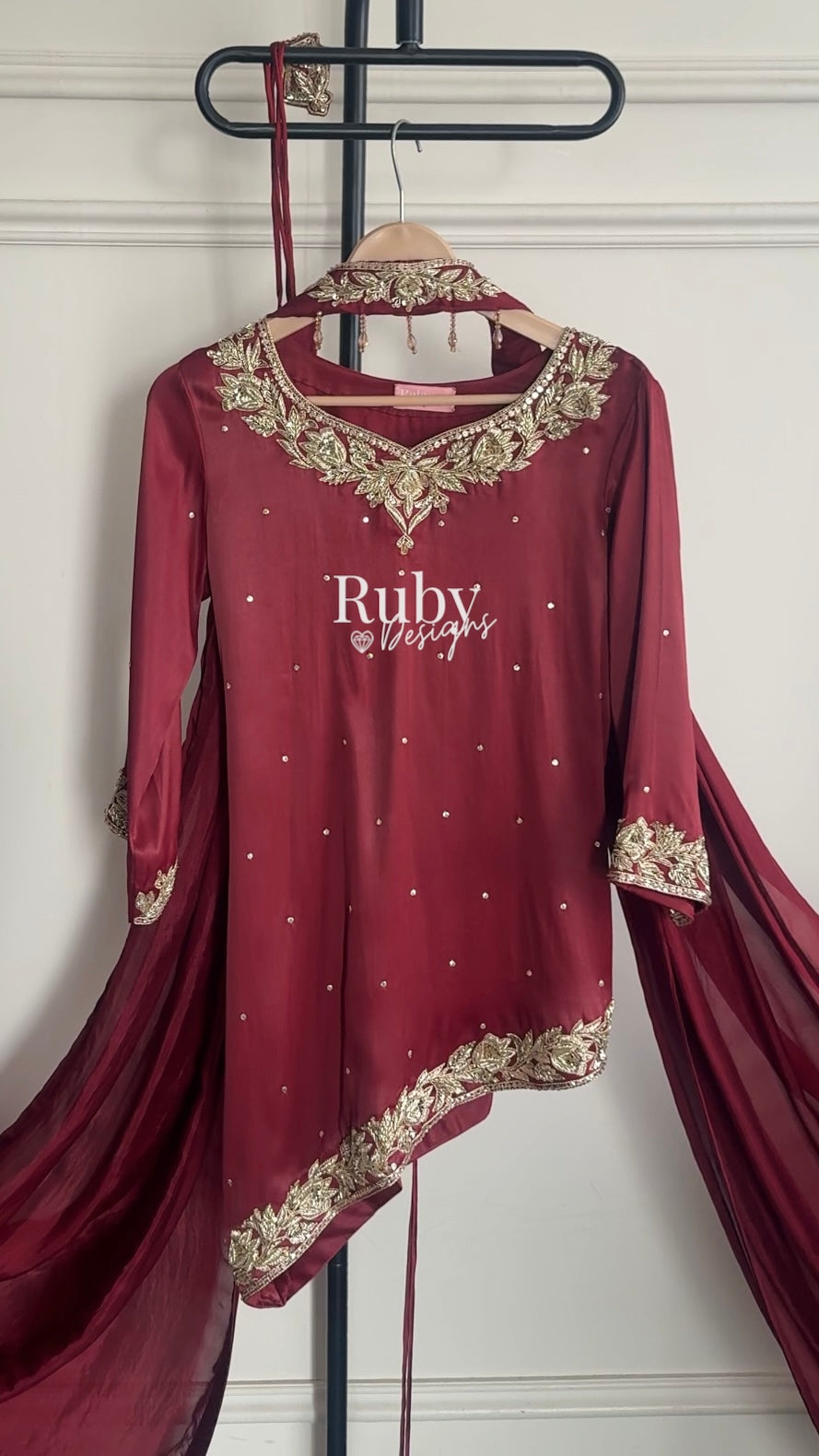 RANI Rouge - 3 Piece Luxury Silk Suit with Matching Bag
