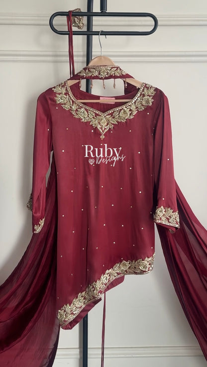 RANI Rouge - 3 Piece Luxury Silk Suit with Matching Bag