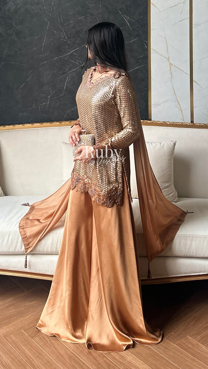 ALARA Mocha - 3 Piece Silk Suit with Choker Dupatta