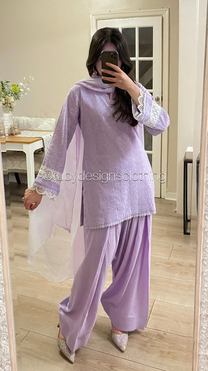 Lilac Haze - 3 Piece Chikankari Suit with Farshi Shalwar