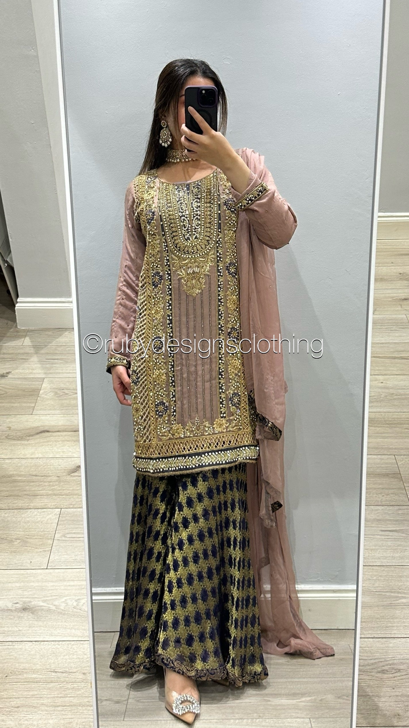 EXCLUSIVE SAMPLE - 3 Piece Heavy Embroidered Chiffon Suit with Jamawar Sharara (8746853761237)