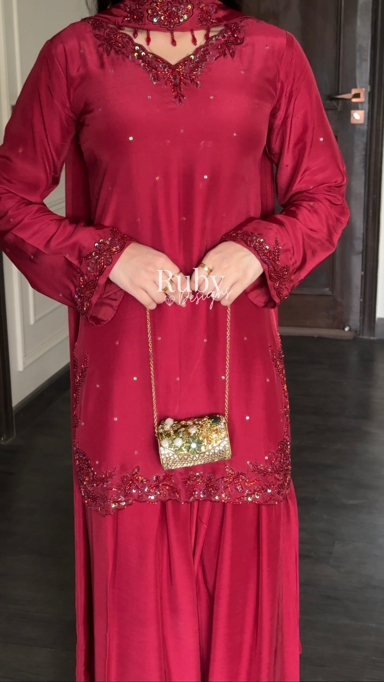LEYLA - 3 Piece Luxury Silk Suit with Farshi Shalwar