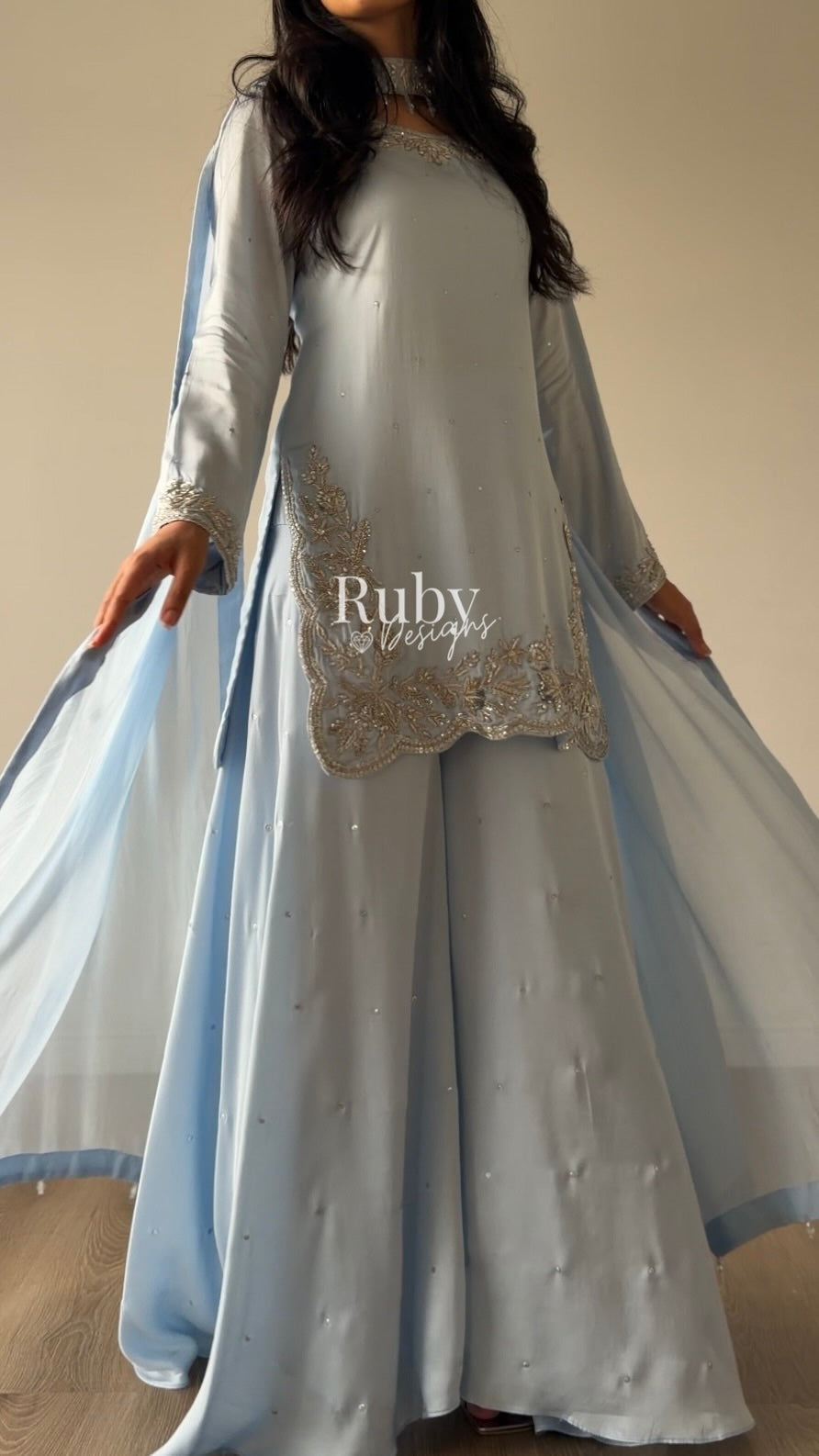 PARISA Sky - 4 Piece Silk Suit with Matching Potli Bag