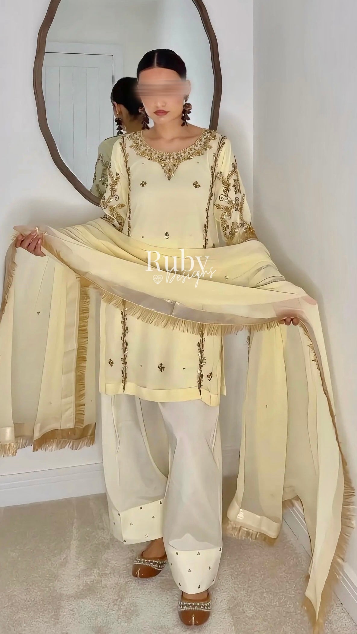 NAYRA Butter Silhouette 3 (Short Shirt) - 3 Piece Chiffon Suit with Shalwar