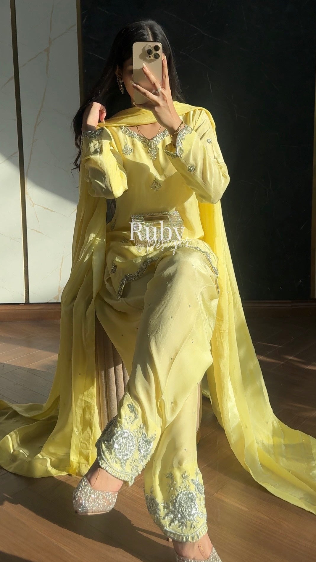 ATIFA Butter - 3 Piece Silk Suit with Shalwar
