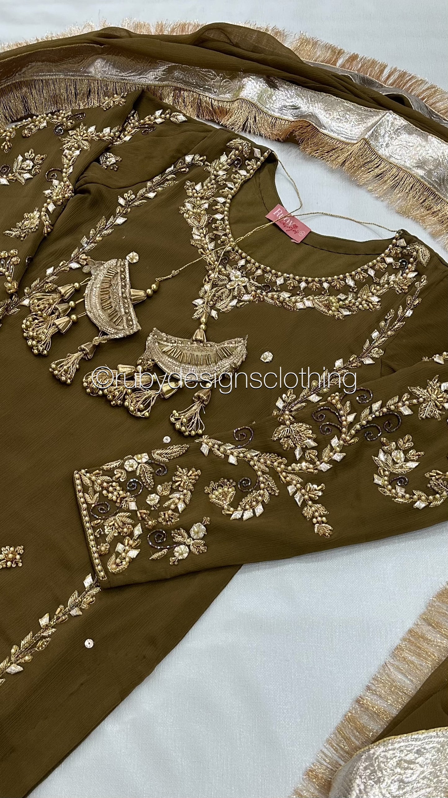 NAYRA Style 2 (Long Shirt) - 3 Piece Khaki Chiffon Suit with Trouser