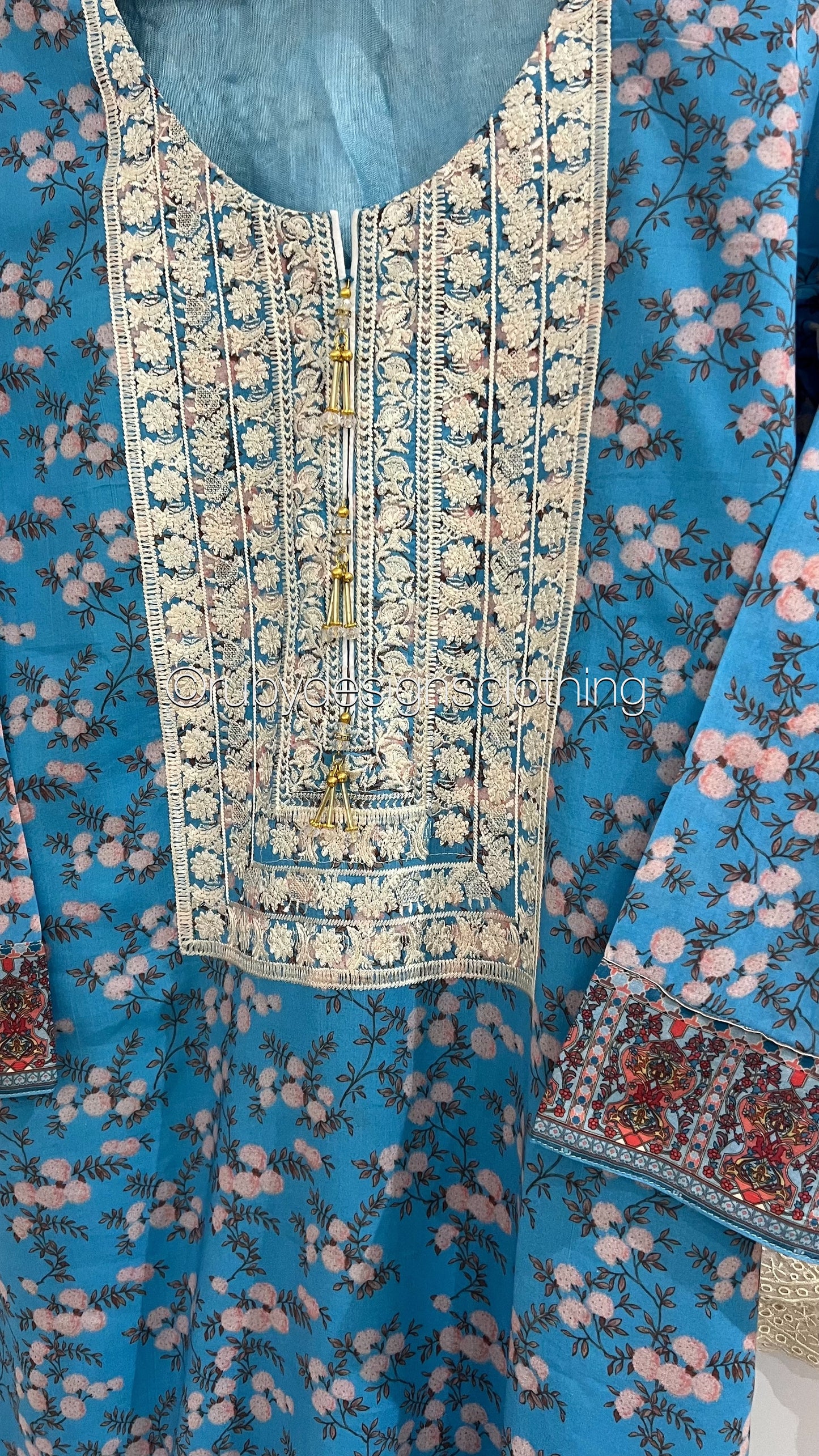 Original Manizay Blue 3 Piece Swiss Lawn Suit with Floral Print (8748095602901)