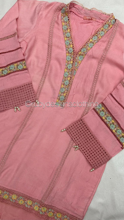 Minor Defect - NISA - 3 Piece Rose Pink Suit with Pearls (8748055134421) (8748070961365)