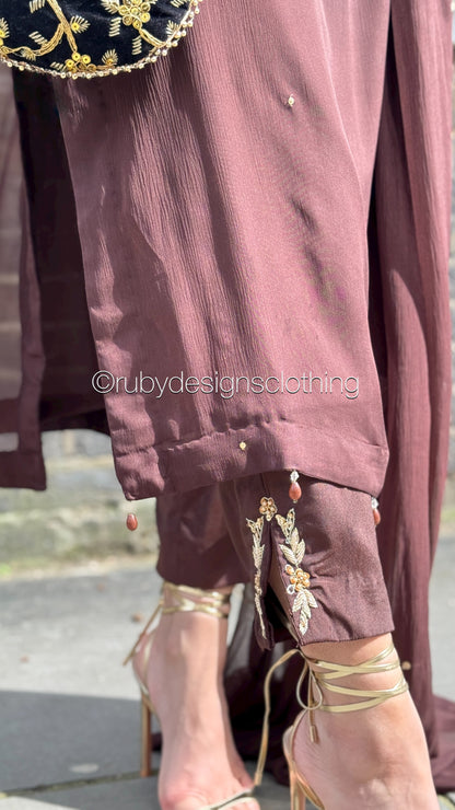 HIRA Brown - 3 Piece Brown Chiffon Suit with Chiffon Dupatta