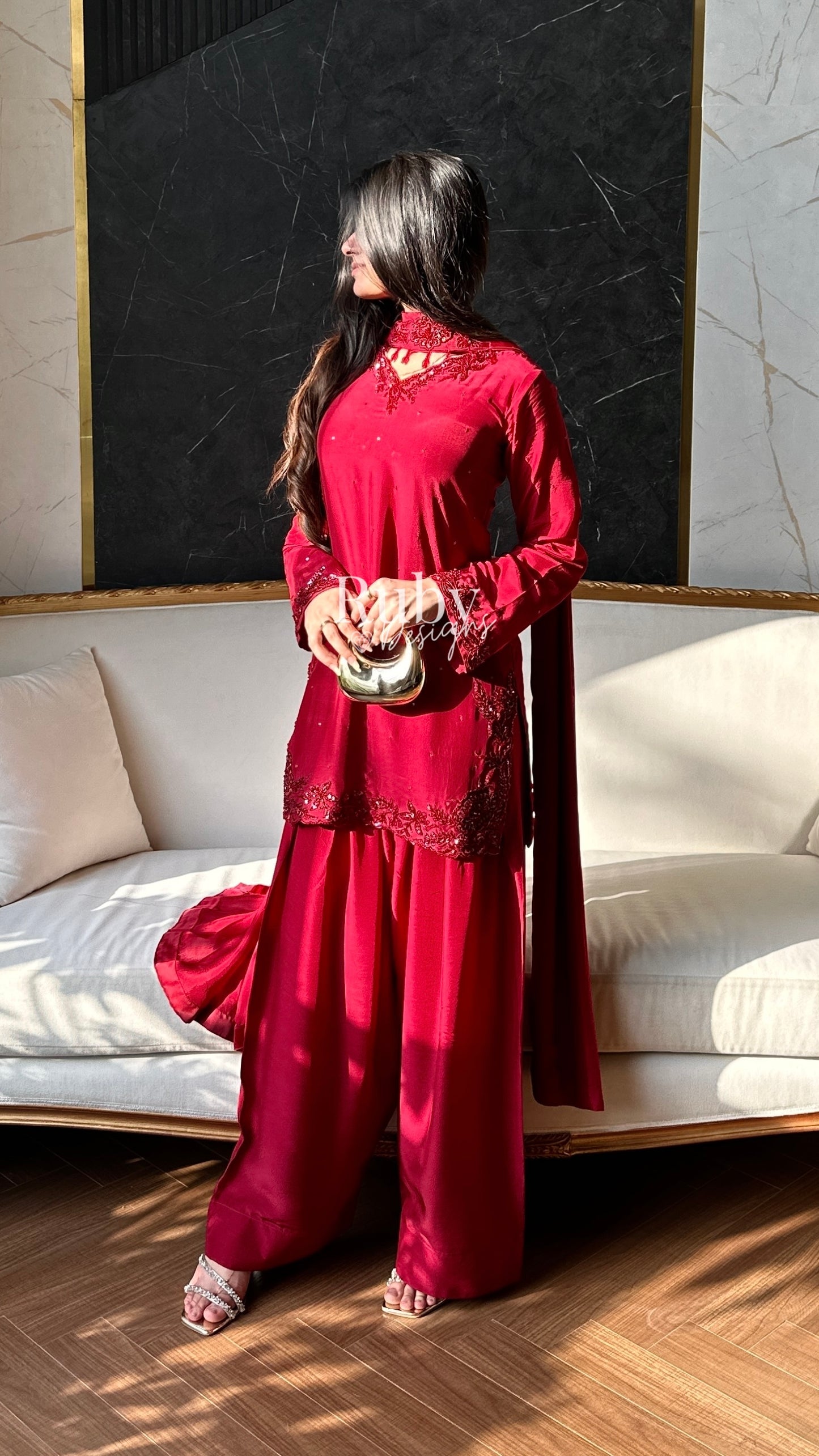LEYLA - 3 Piece Luxury Silk Suit with Farshi Shalwar