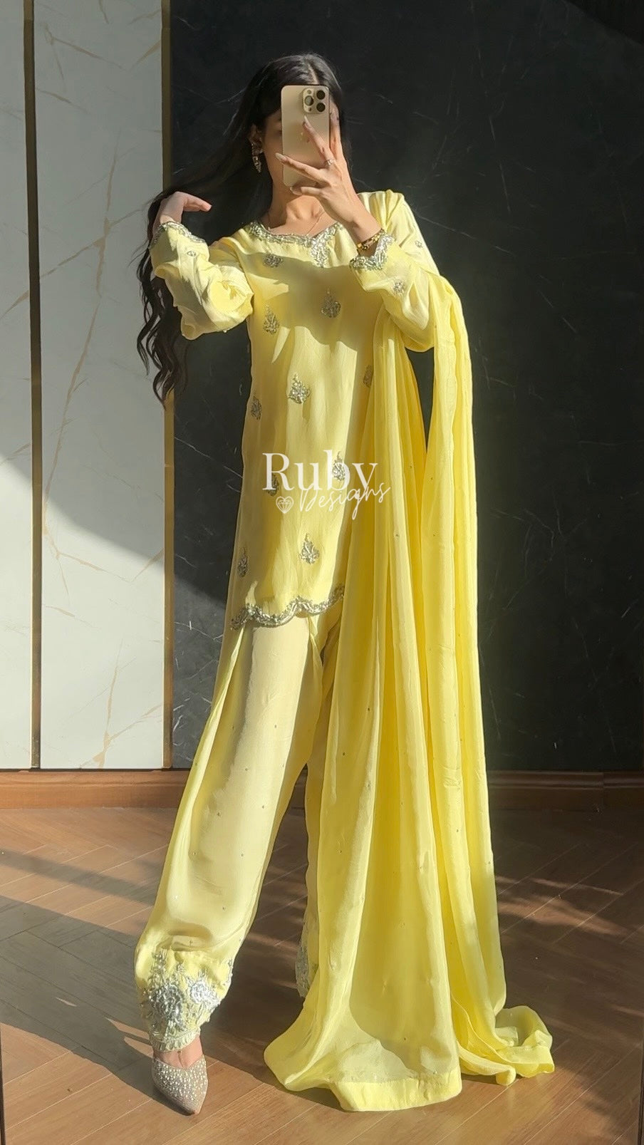 ATIFA Butter - 3 Piece Silk Suit with Shalwar