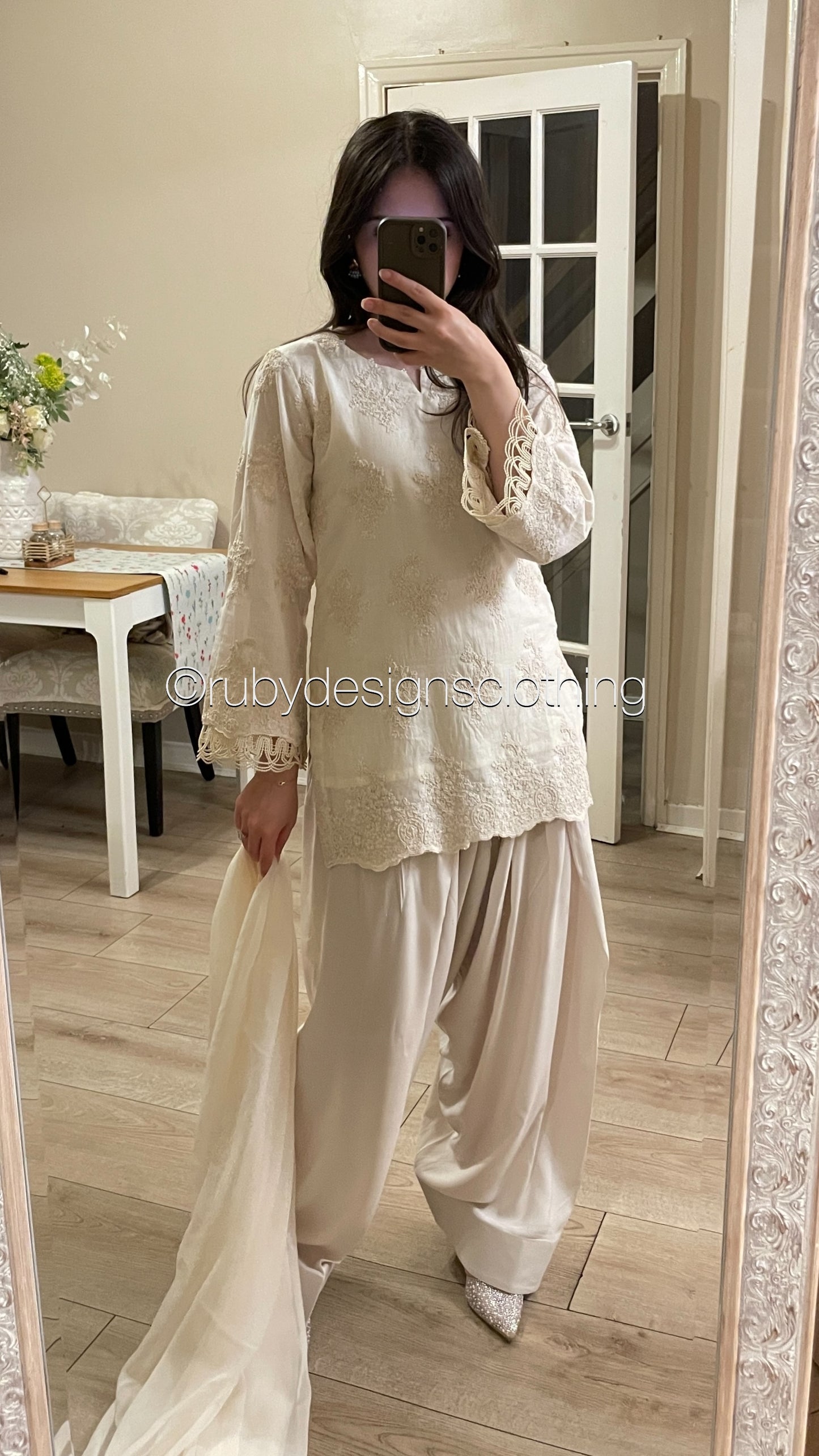Vanilla Mist - 3 Piece Chikankari Suit with Farshi Shalwar