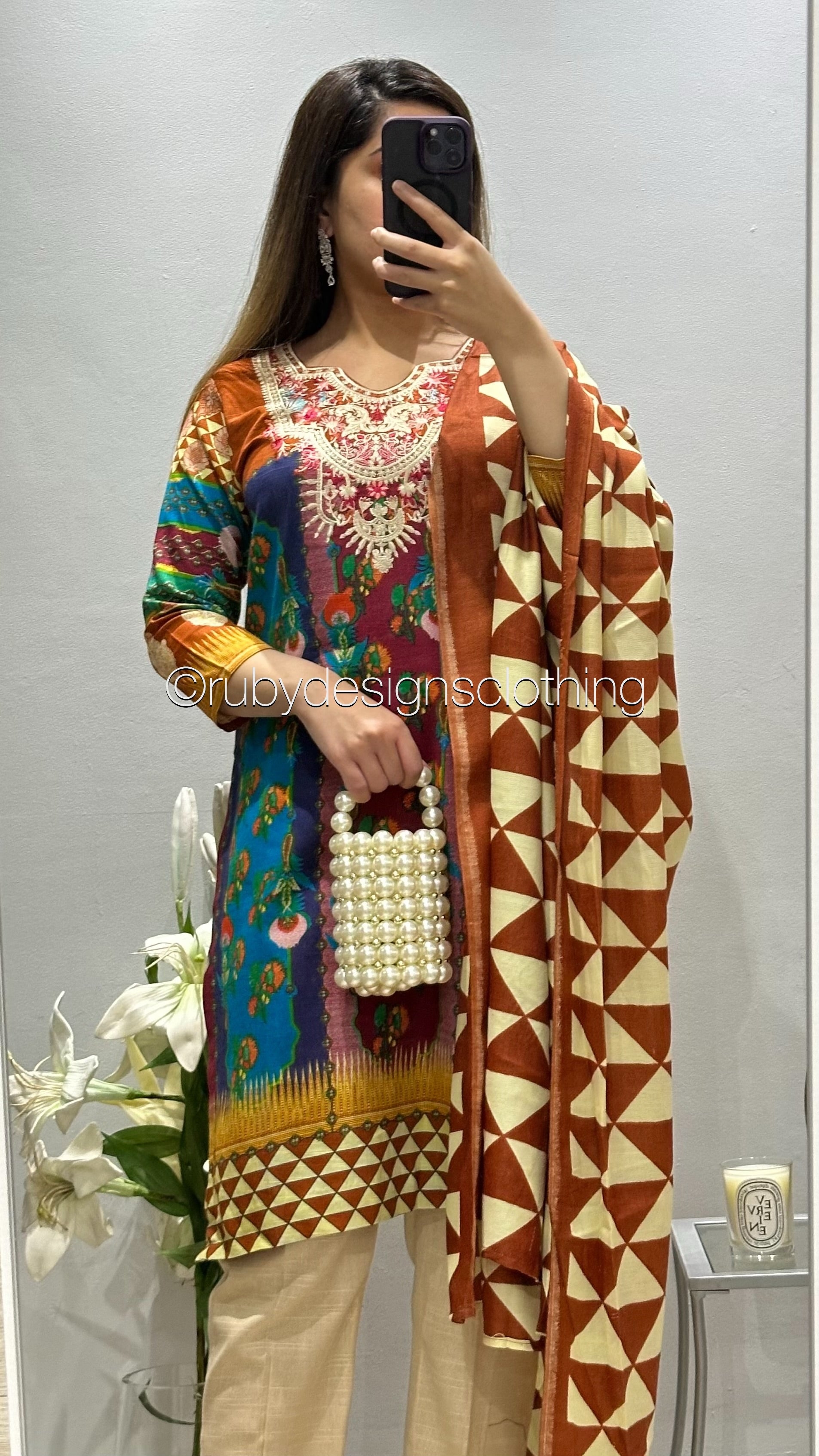 3 Piece Burnt Orange Khaddar Suit with Shawl (8746816340181)