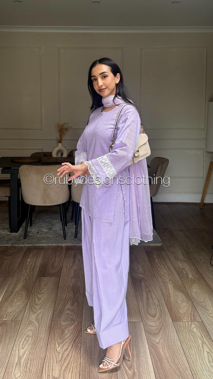 Lilac Haze - 3 Piece Chikankari Suit with Farshi Shalwar