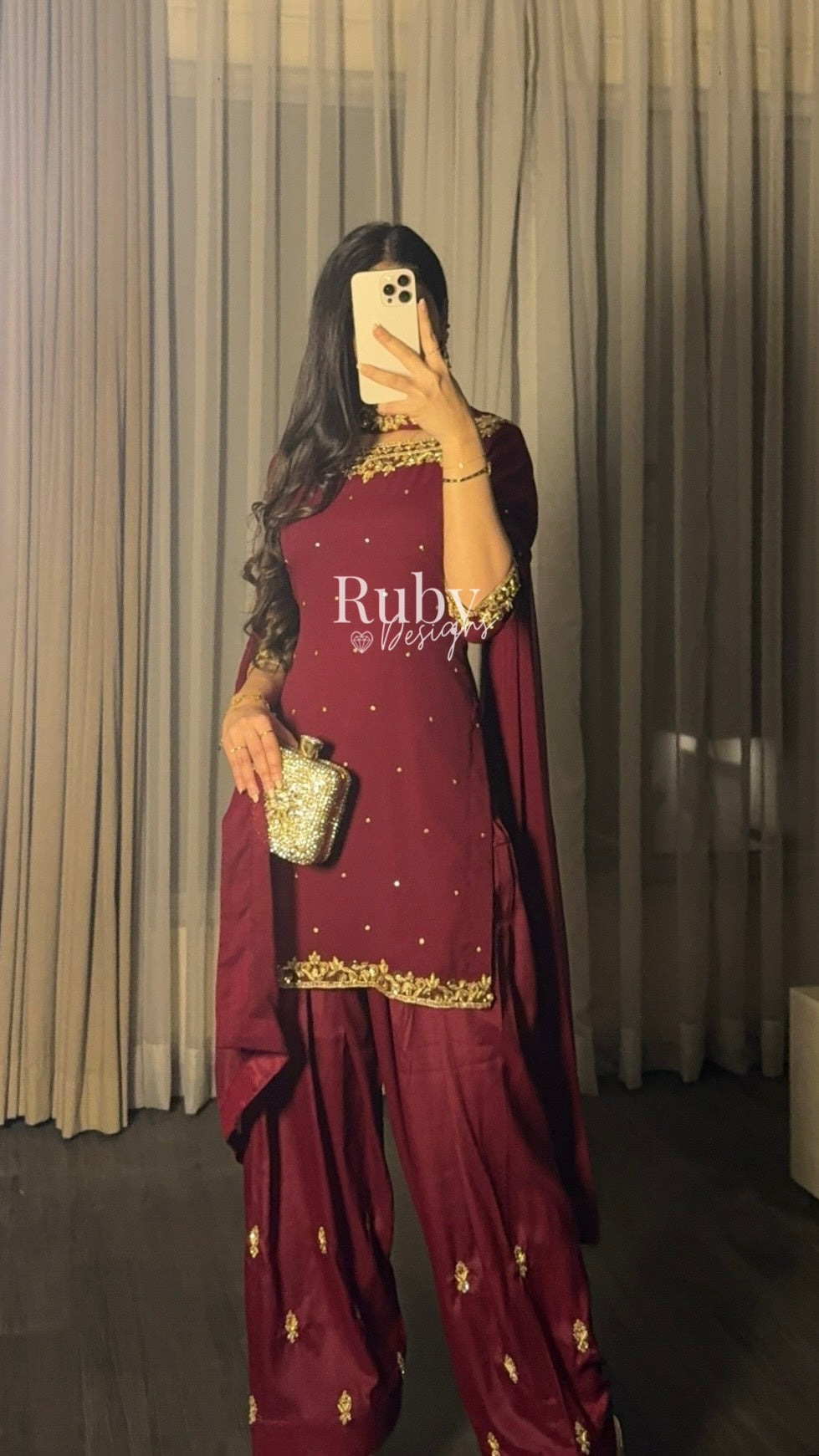 HUMNA Ruby - 3 Piece Chiffon Suit with Farshi Shalwar