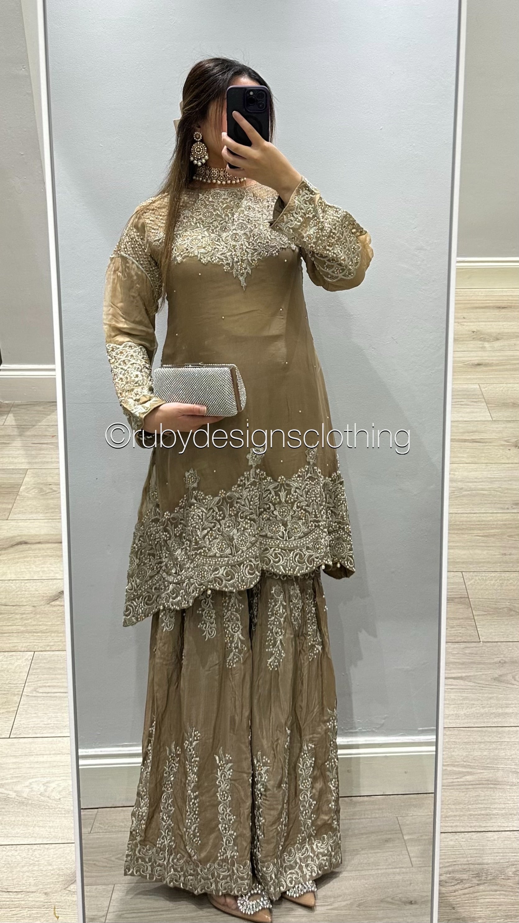 EXCLUSIVE SAMPLE - 3 Piece Chiffon Heavy Embroidered Suit with Embroidered Sharara (8746859495637)