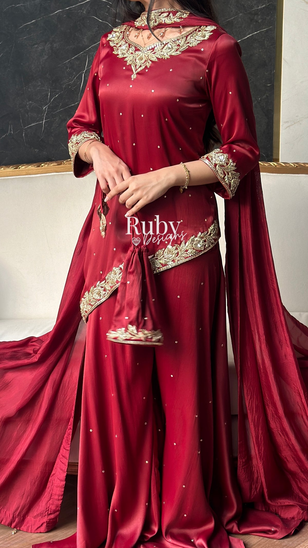 RANI Rouge - 3 Piece Luxury Silk Suit with Matching Bag