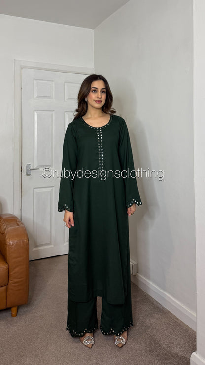 HANIA - 3 Piece Forest Green Marina Suit with Shawl