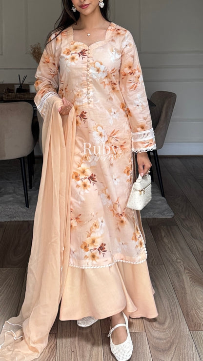 ANABIA - 3 Piece Peach Swiss Lawn Suit with Chiffon Dupatta