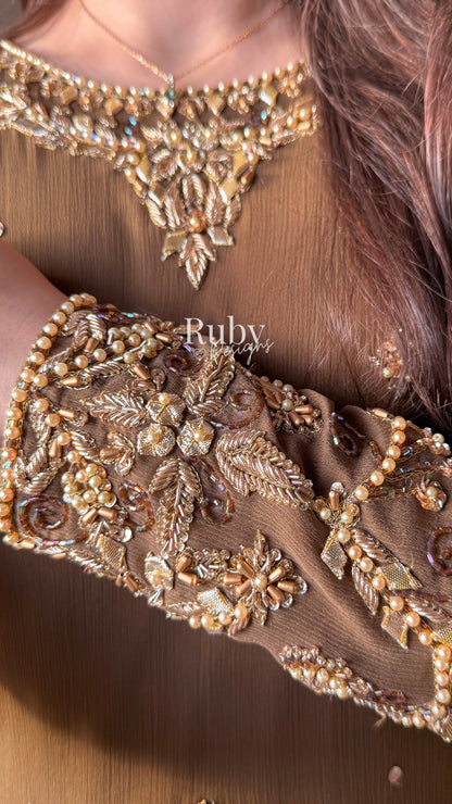 NAYRA Style 3 (Short Shirt) - 3 Piece Khaki Chiffon Suit with Shalwar