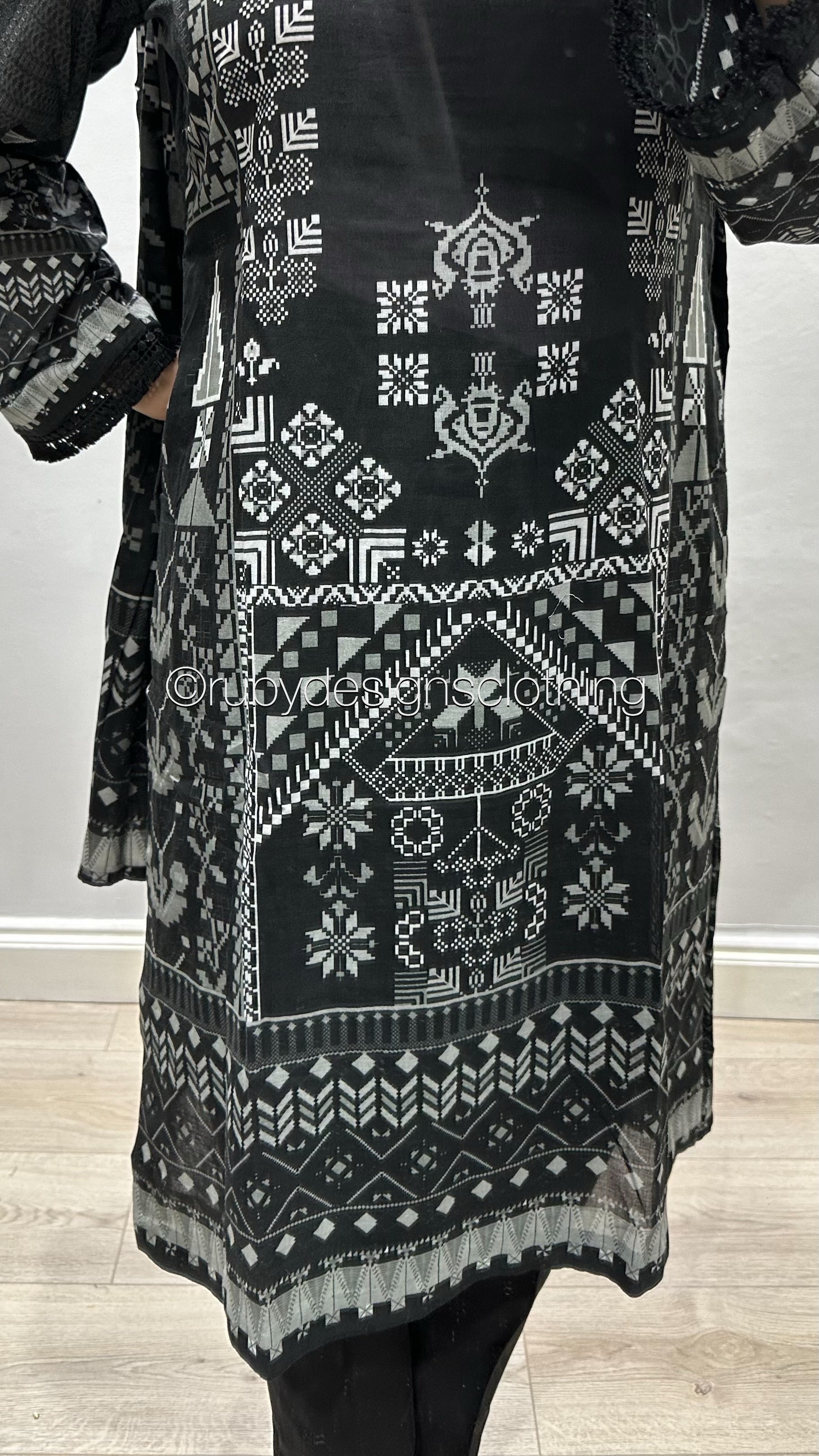 Original KHAS 3 Piece Black Lawn Suit with Printed Dupatta (8746817421525)