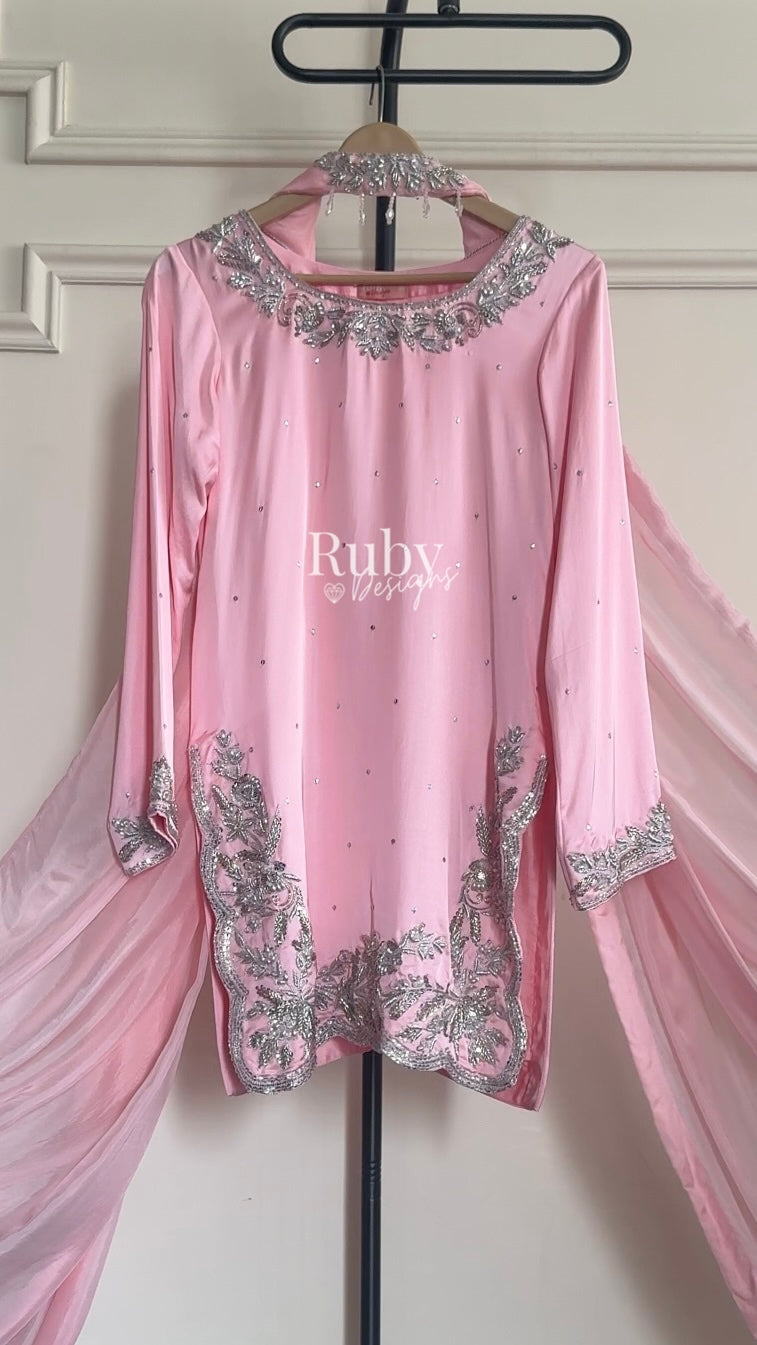 PARISA Rose - 4 Piece Silk Suit with Matching Potli Bag