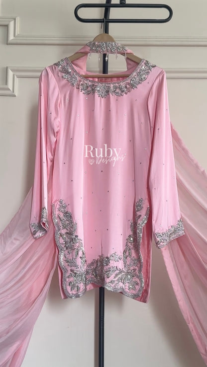 PARISA Rose - 4 Piece Silk Suit with Matching Potli Bag