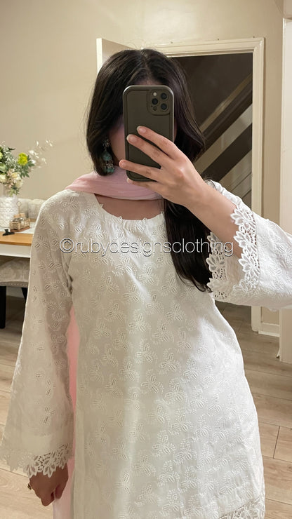 White Lily - 3 Piece Chikankari Suit with Farshi Shalwar