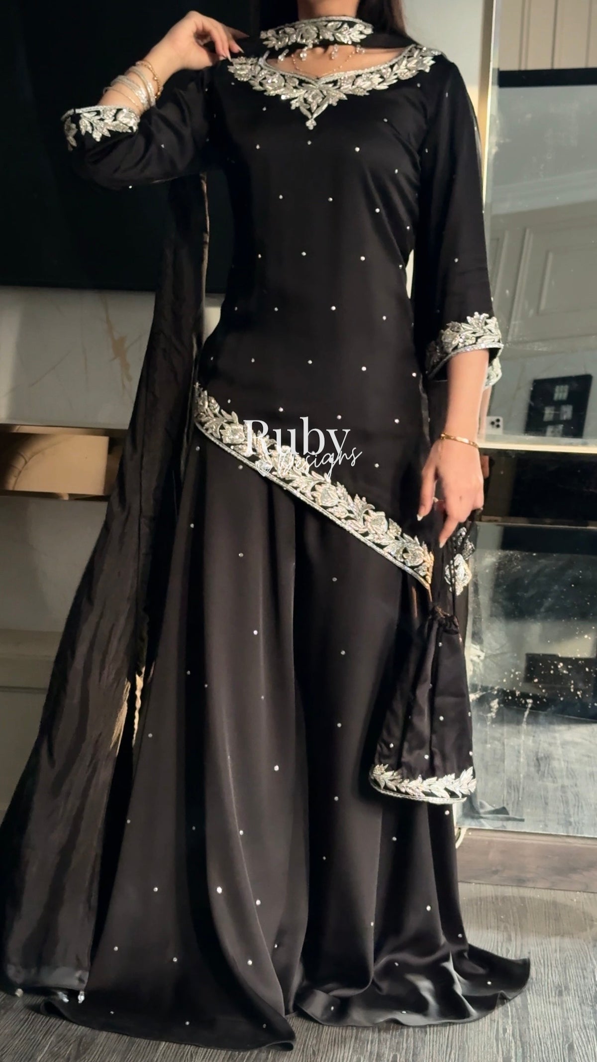 RANI Noir - 3 Piece Luxury Silk Suit with Matching Bag