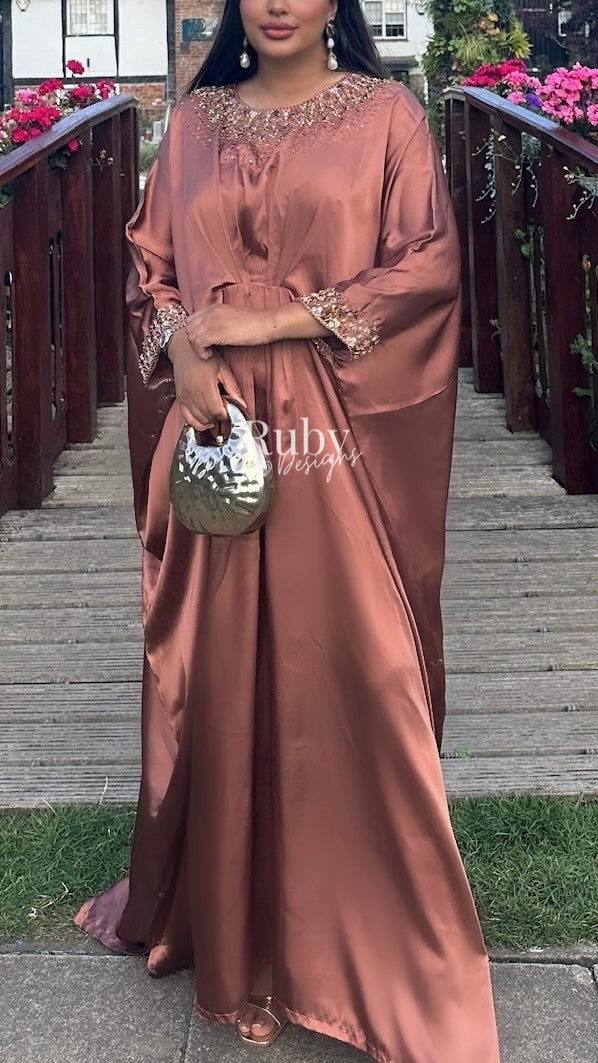 JAMILA - Rust Kaftan with Gold Handwork