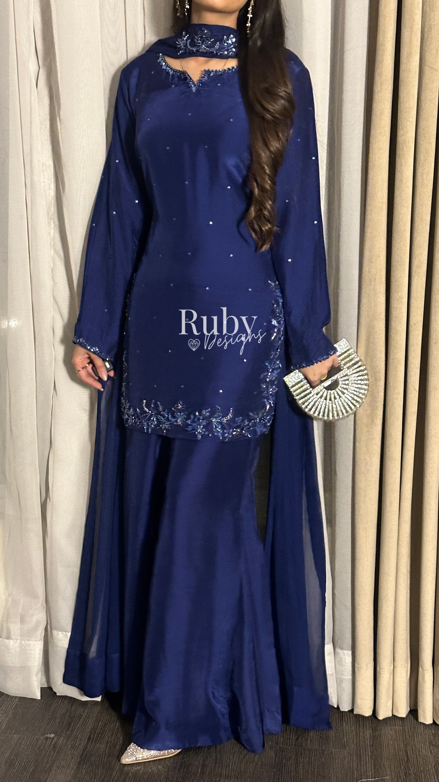 LARA Sapphire - 3 Piece Luxury Silk Suit with Cutdana Handwork
