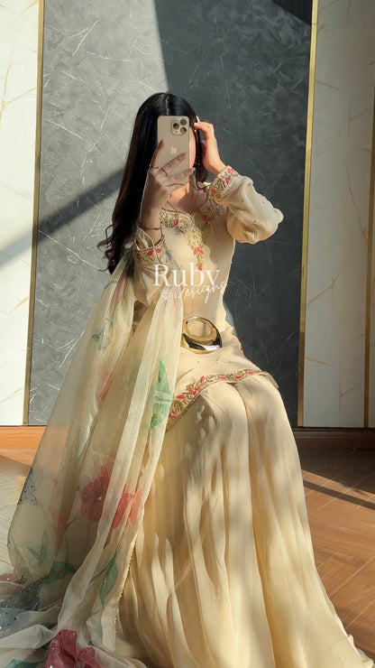 ZAIRA Dune - 3 Piece Chiffon Sharara Suit with Hand Painted Dupatta