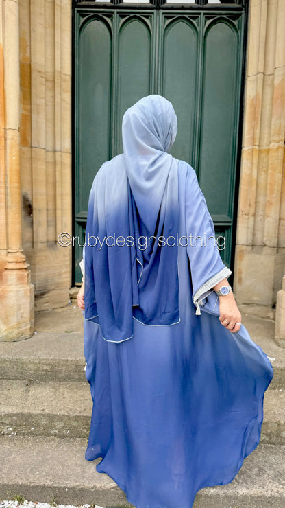 SABAH Twilight Blue - Ombré Kaftan with Hijab (8670640210133)