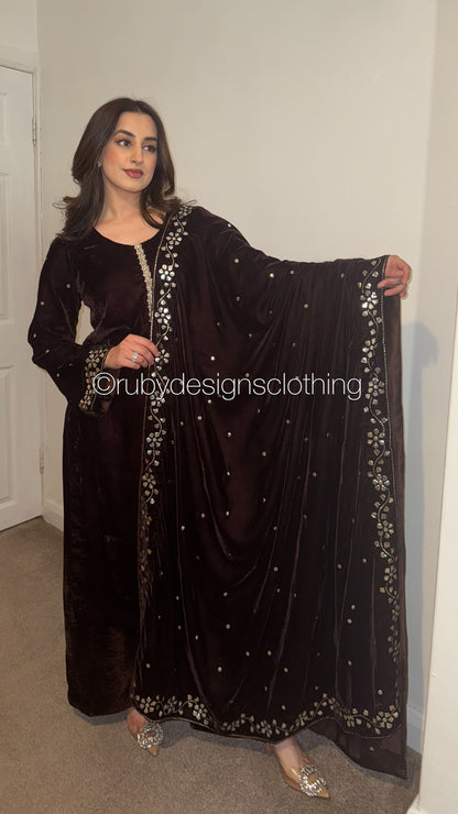 AZIZA - 3 Piece Luxury Velvet Suit with Mukaish Work