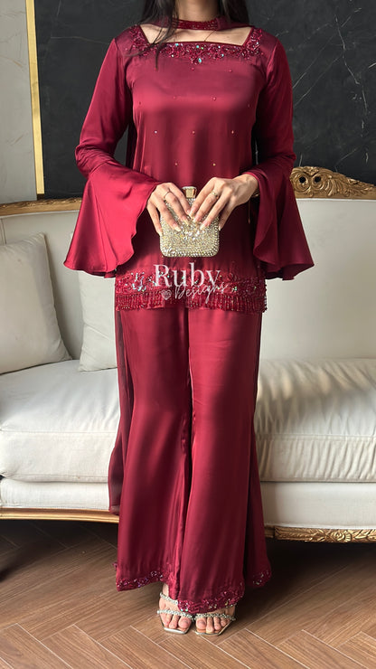 KAREENA Rouge - 3 Piece Silk Suit with Crystal Choker Dupatta