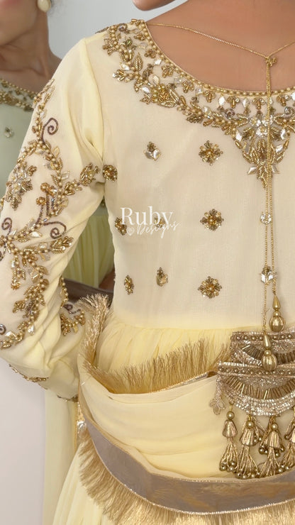 NAYRA Butter Silhouette 1 - 3 Piece Chiffon Dress with Kiran Lace Dupatta and Churidaar Trousers
