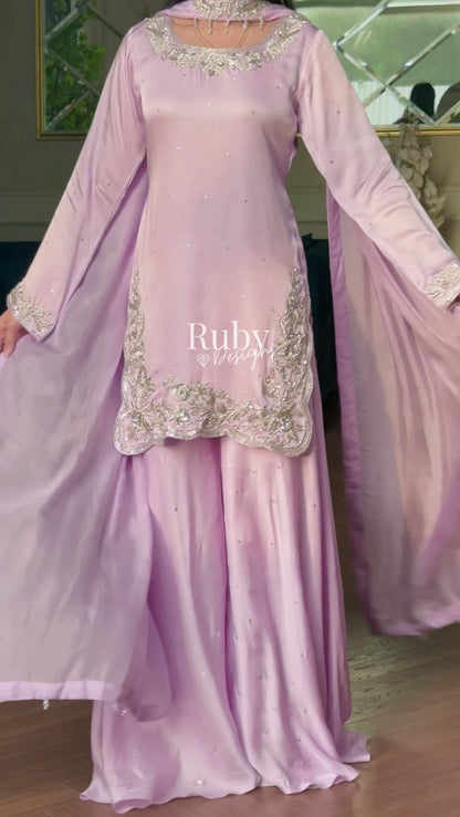 PARISA Lilac - 4 Piece Silk Suit with Matching Potli Bag