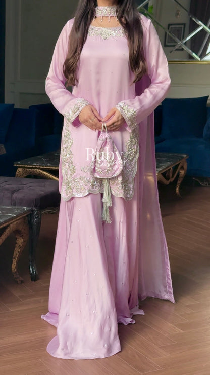 PARISA Lilac - 4 Piece Silk Suit with Matching Potli Bag