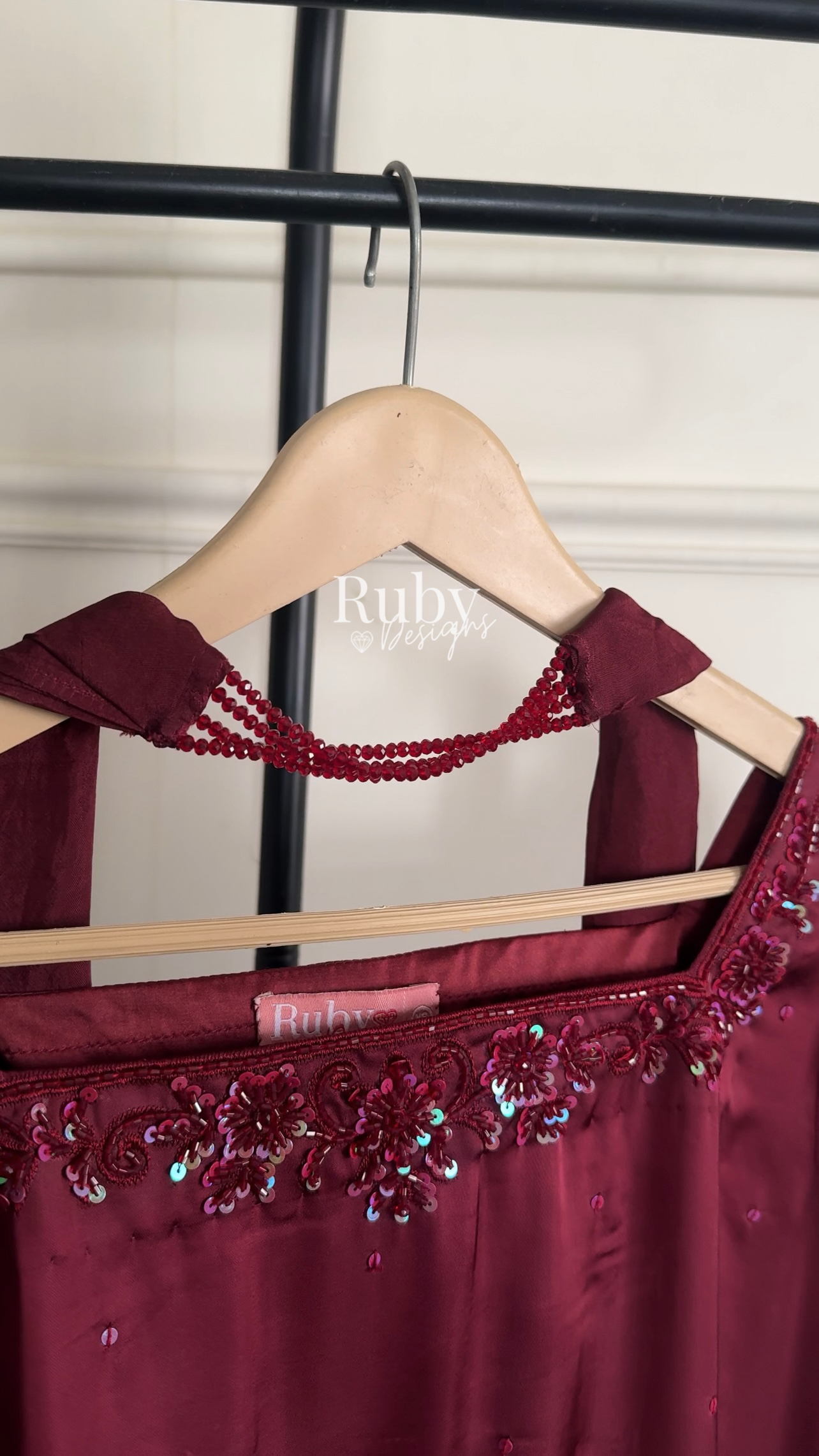 KAREENA Rouge - 3 Piece Silk Suit with Crystal Choker Dupatta