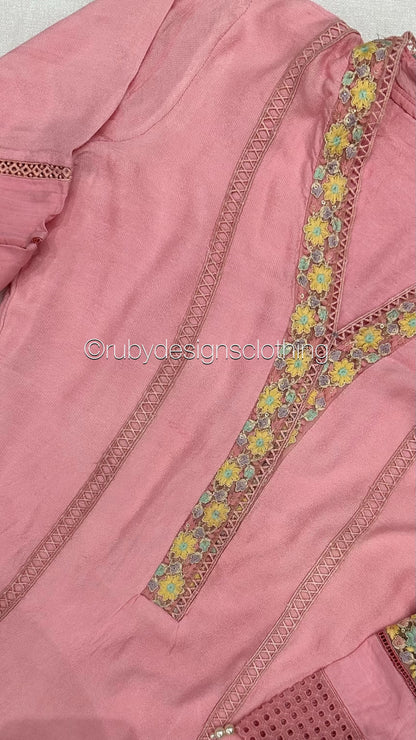 Minor Defect - NISA - 3 Piece Rose Pink Suit with Pearls (8748073615573)