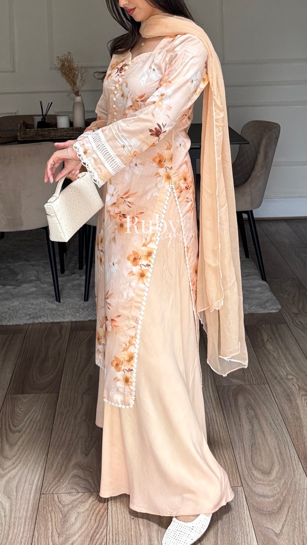 ANABIA - 3 Piece Peach Swiss Lawn Suit with Chiffon Dupatta